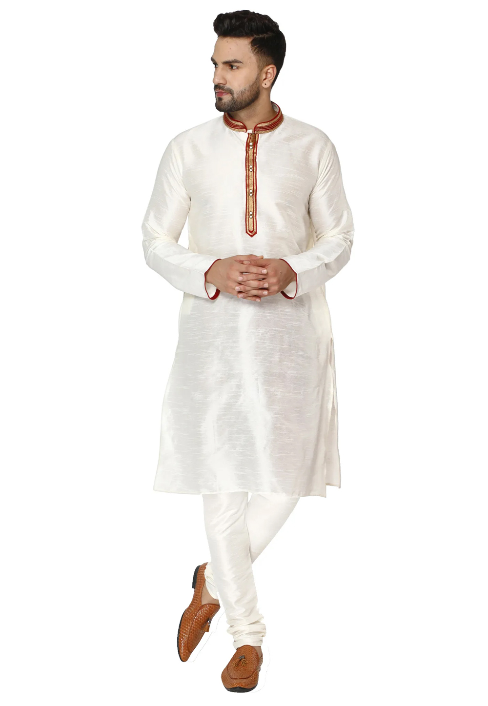 Off White Dupion Silk Kurta Pajama 240886