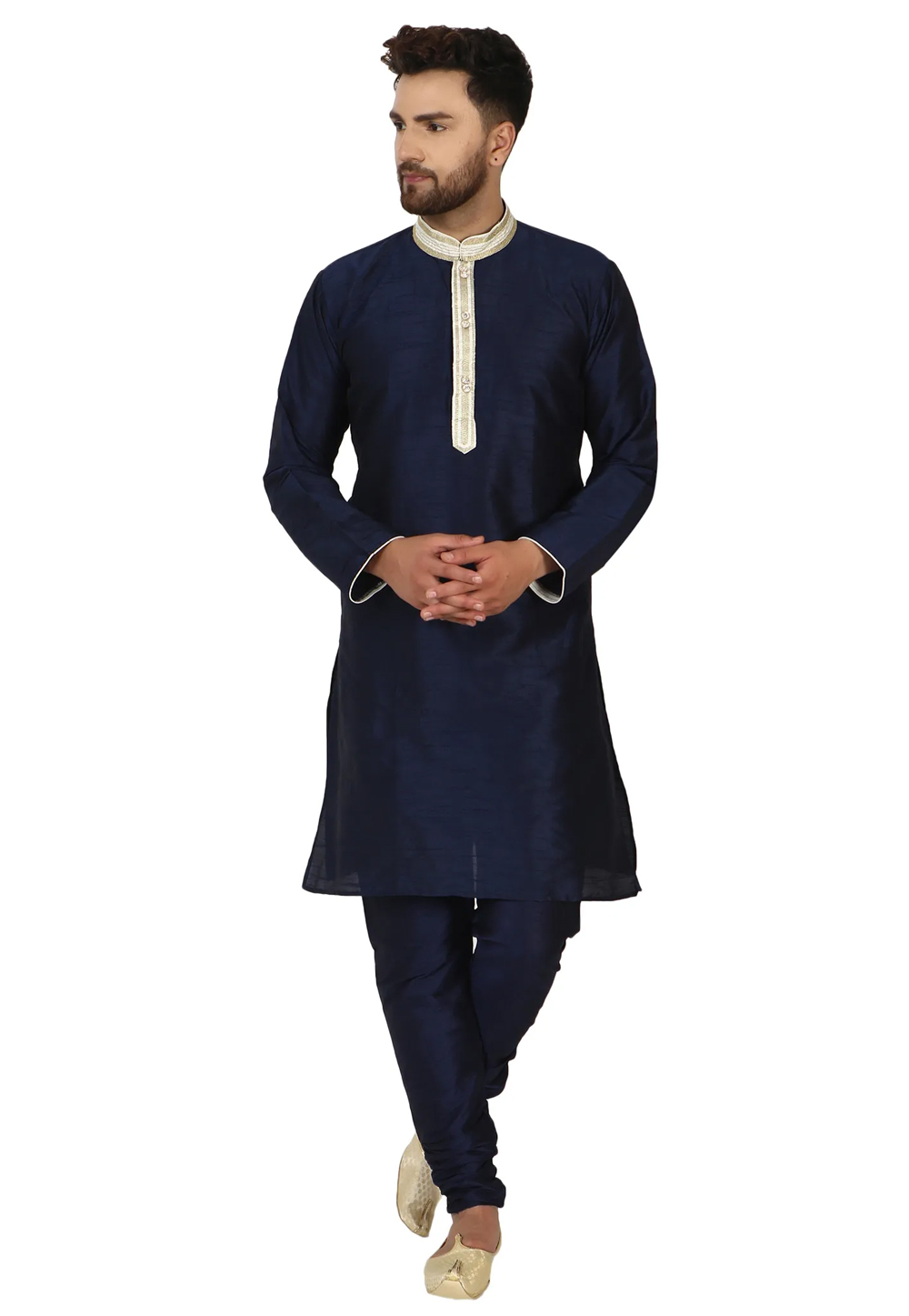 Navy Blue Dupion Silk Kurta Pajama 240888