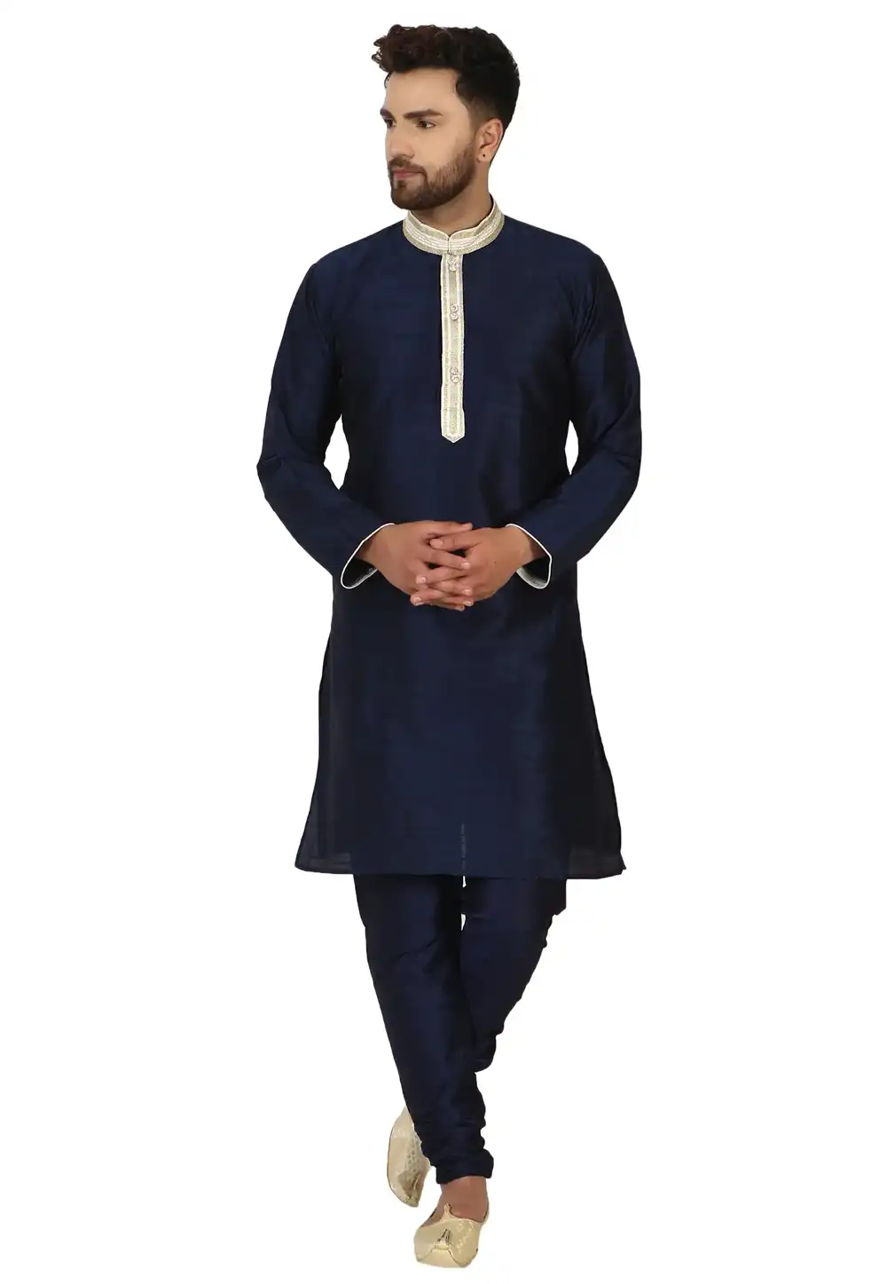 Navy Blue Dupion Silk Kurta Pajama 240888