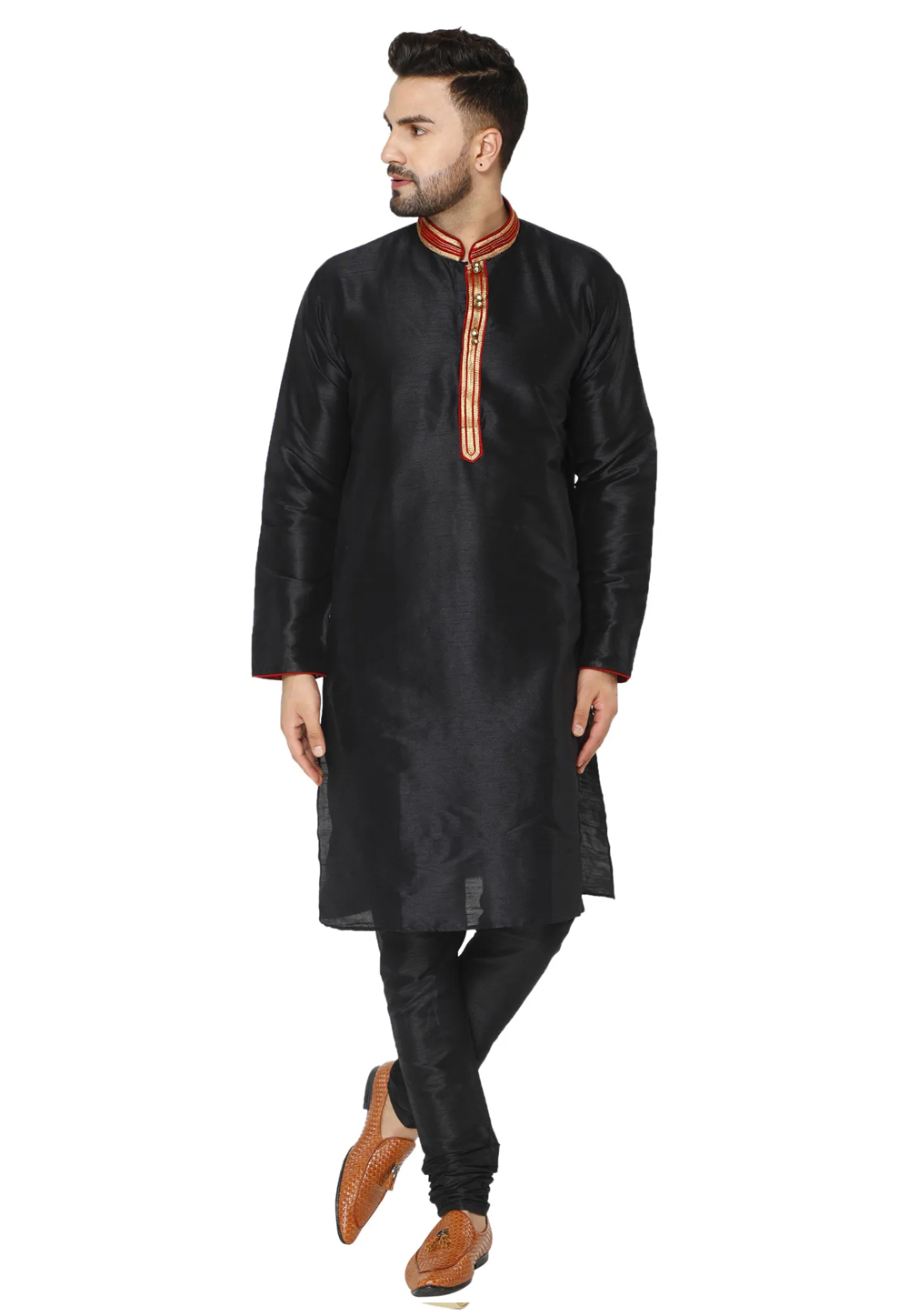 Black Dupion Silk Kurta Pajama 240890