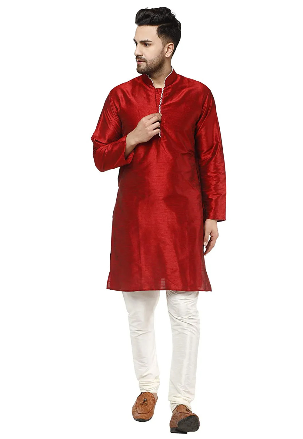 Maroon Dupion Silk Kurta Pajama 240891