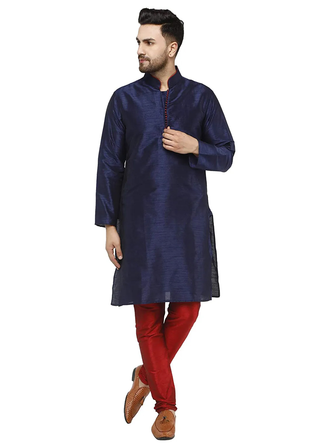 Navy Blue Dupion Silk Kurta Pajama 240894