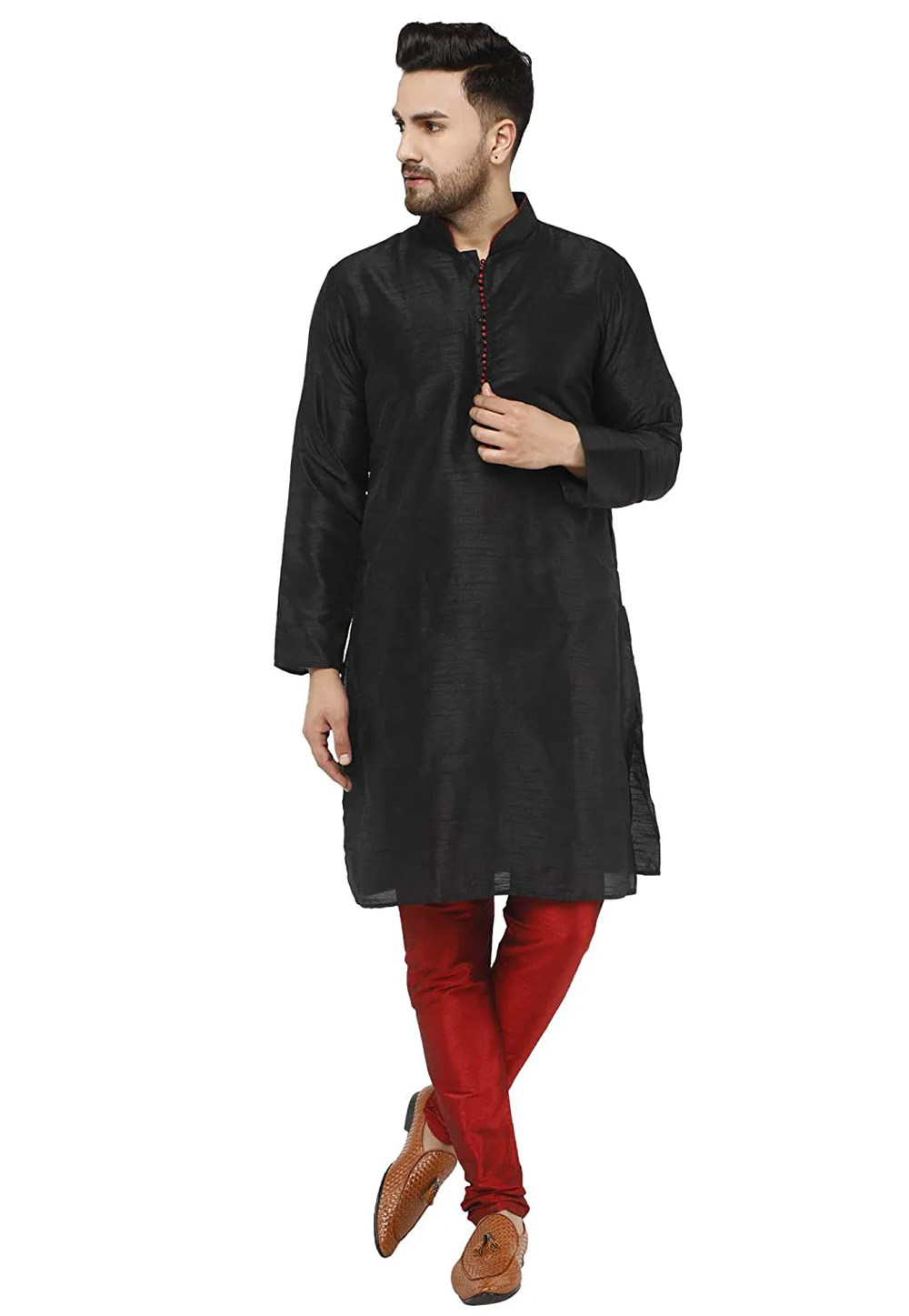 Black Dupion Silk Kurta Pajama 240896
