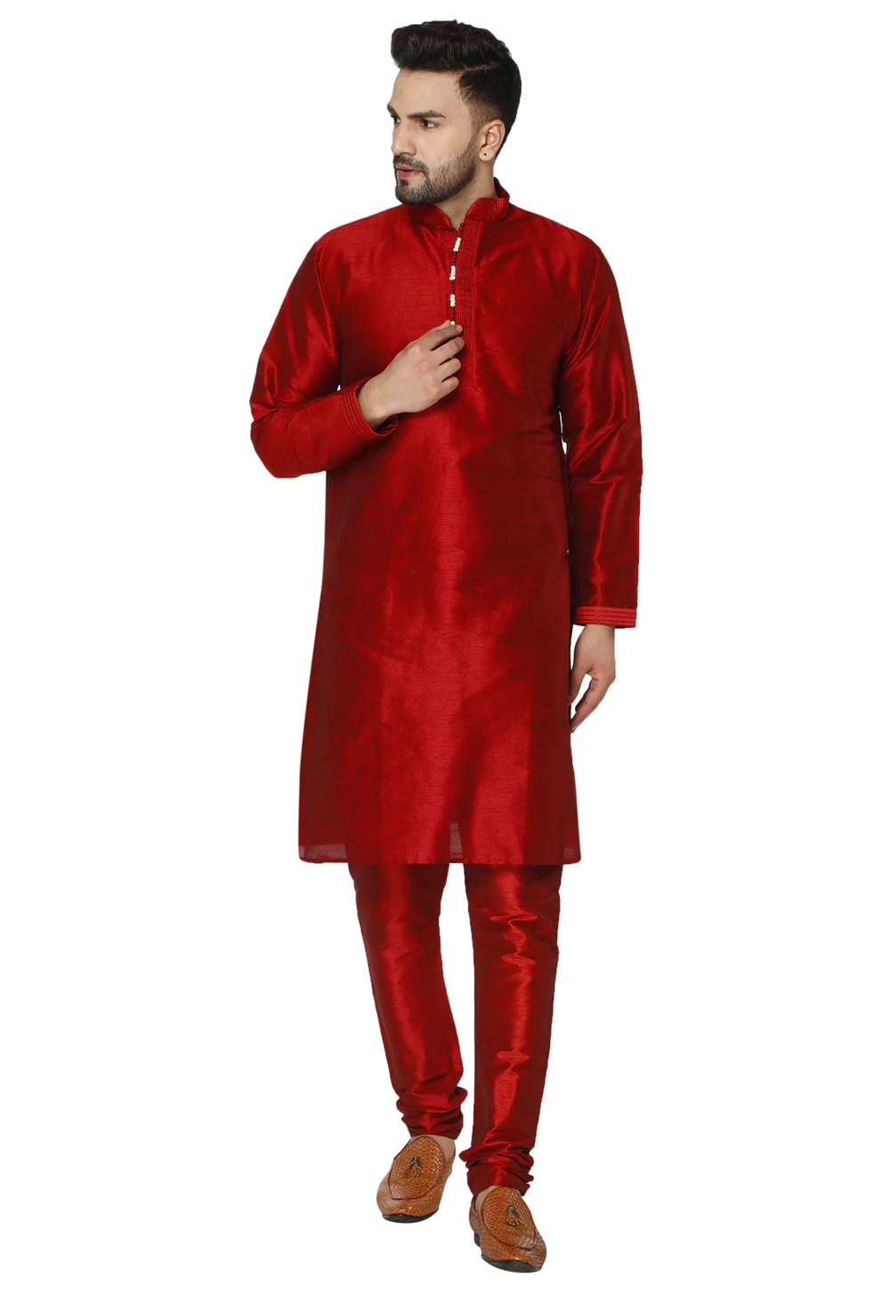 Maroon Dupion Silk Kurta Pajama 240897