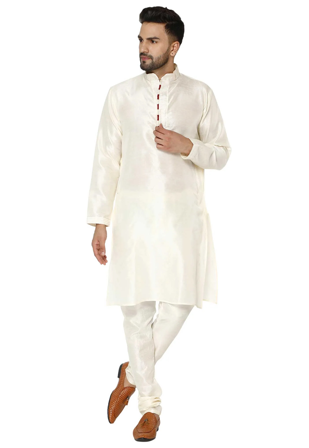 Off White Dupion Silk Kurta Pajama 240898