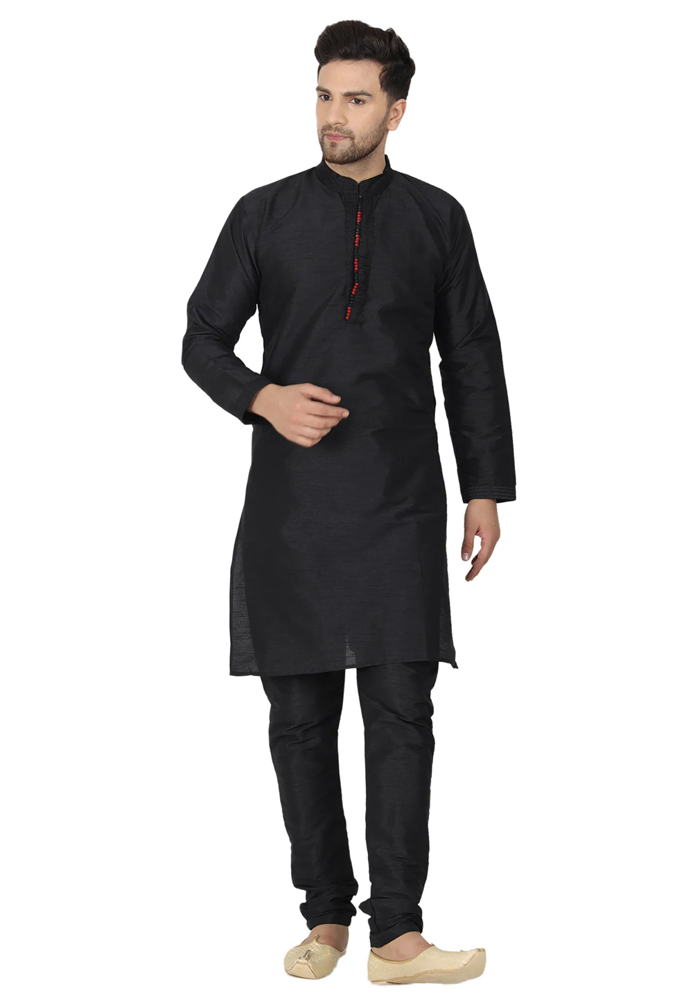 Black Dupion Silk Kurta Pajama 240902
