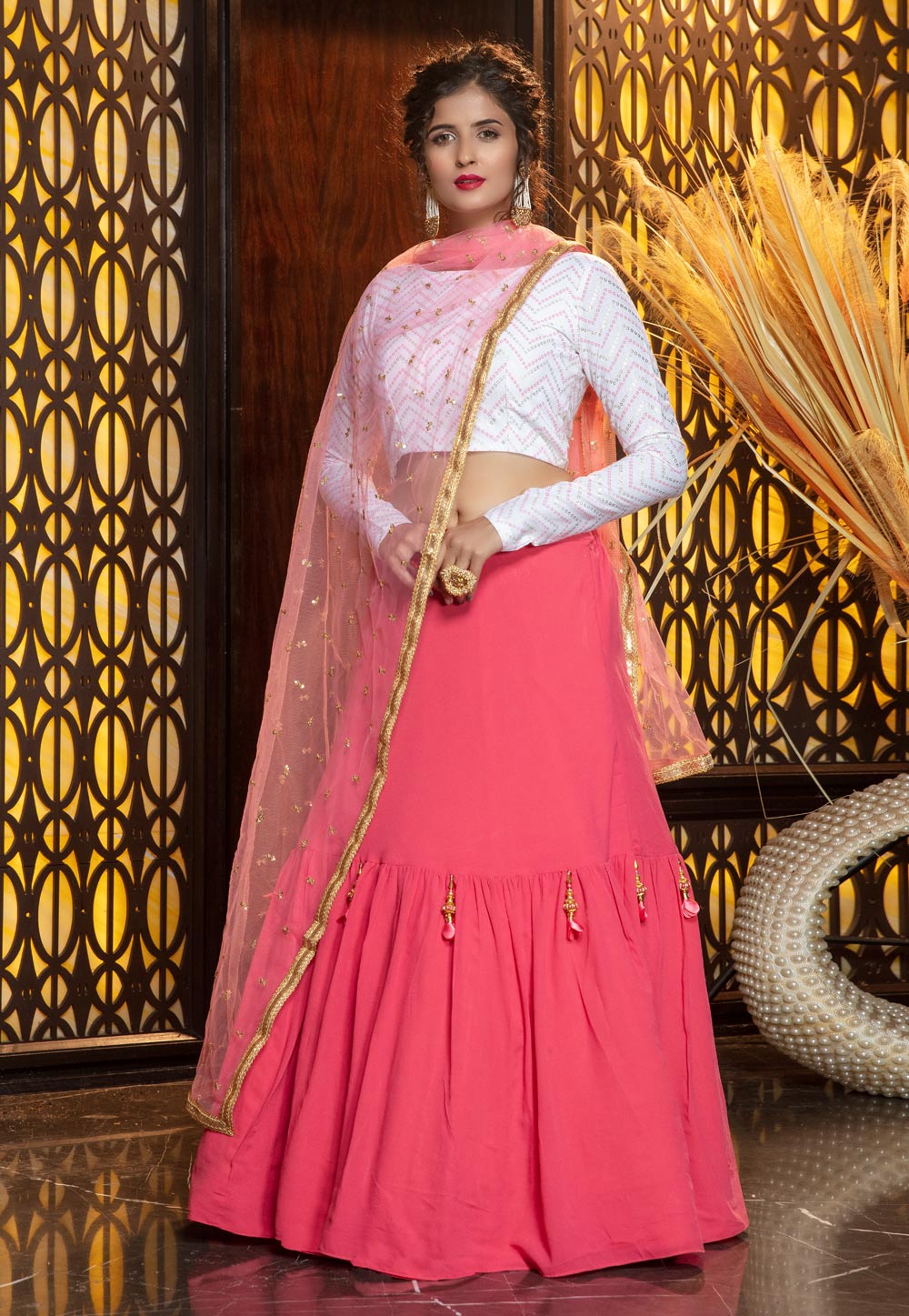 Pink Georgette Circular Lehenga Choli 210478