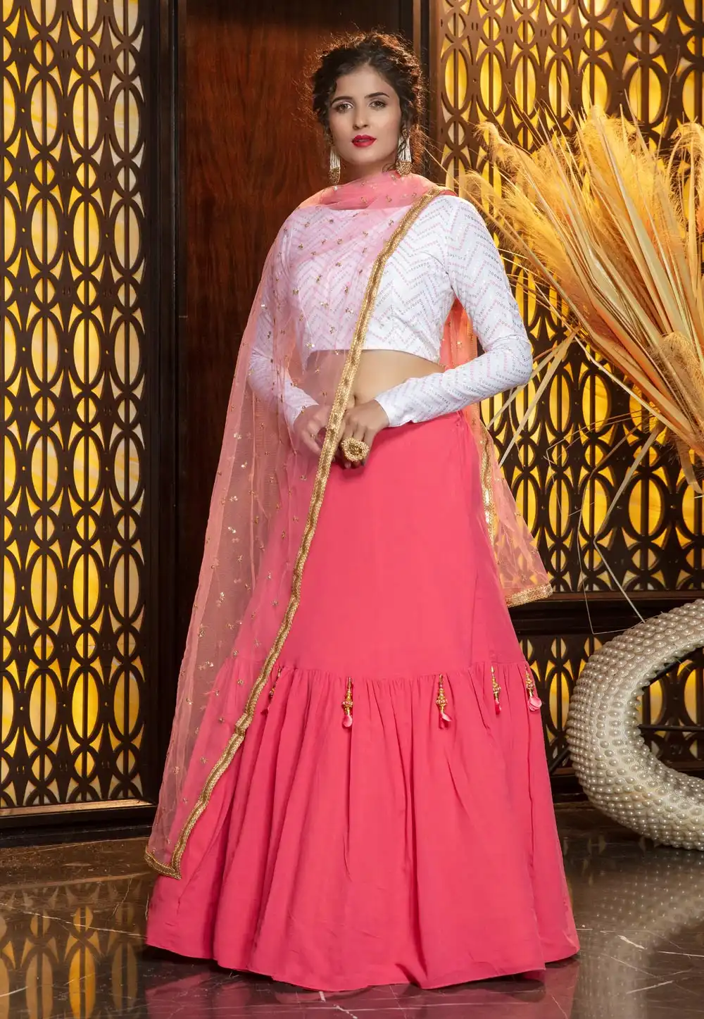 Pink Georgette Circular Lehenga Choli 210478