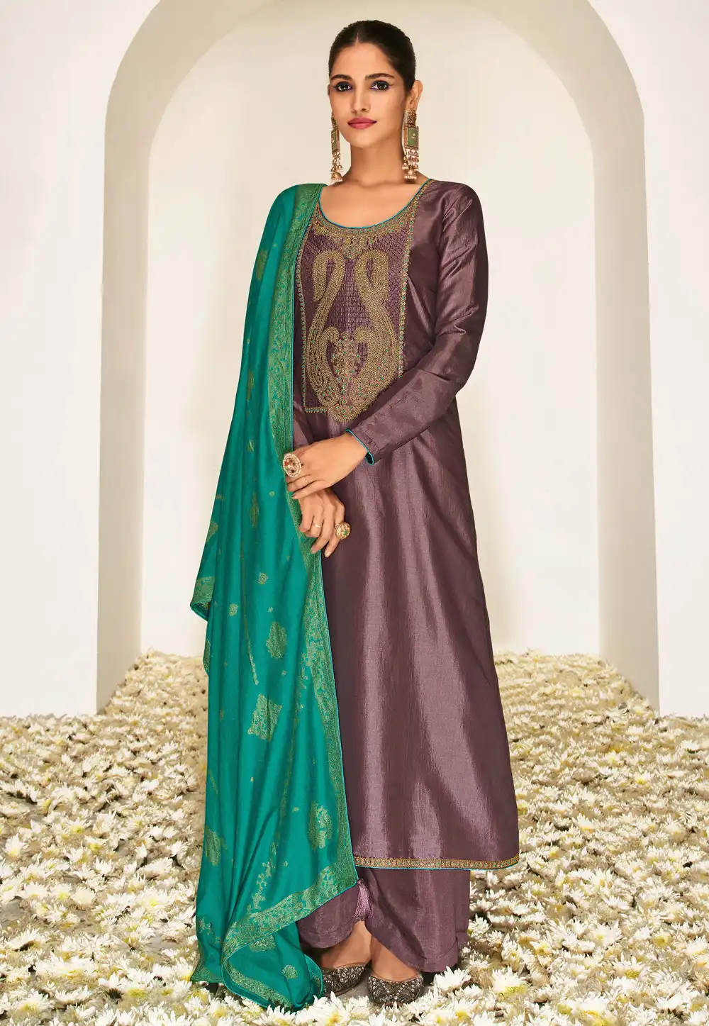 Brown Silk Palazzo Suit 241013