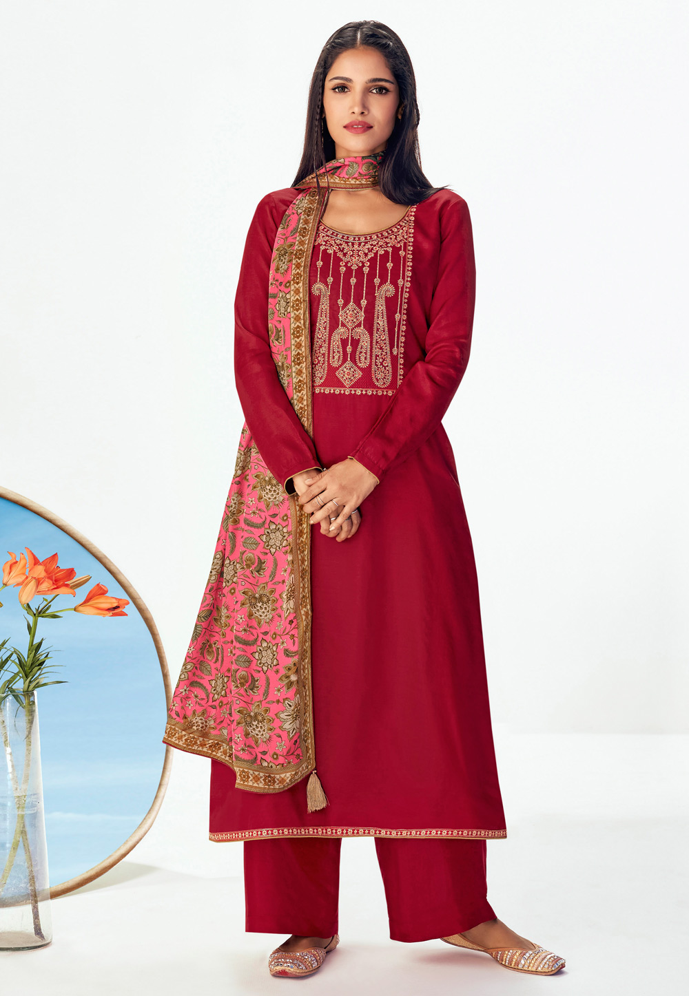 Maroon Silk Kameez With Palazzo 241006
