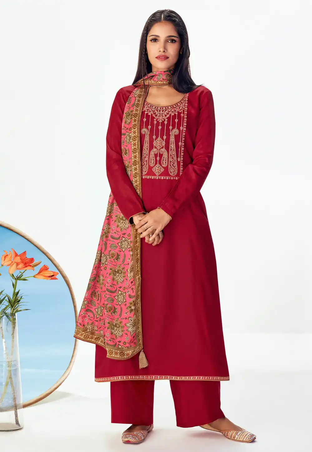 Maroon Silk Kameez With Palazzo 241006