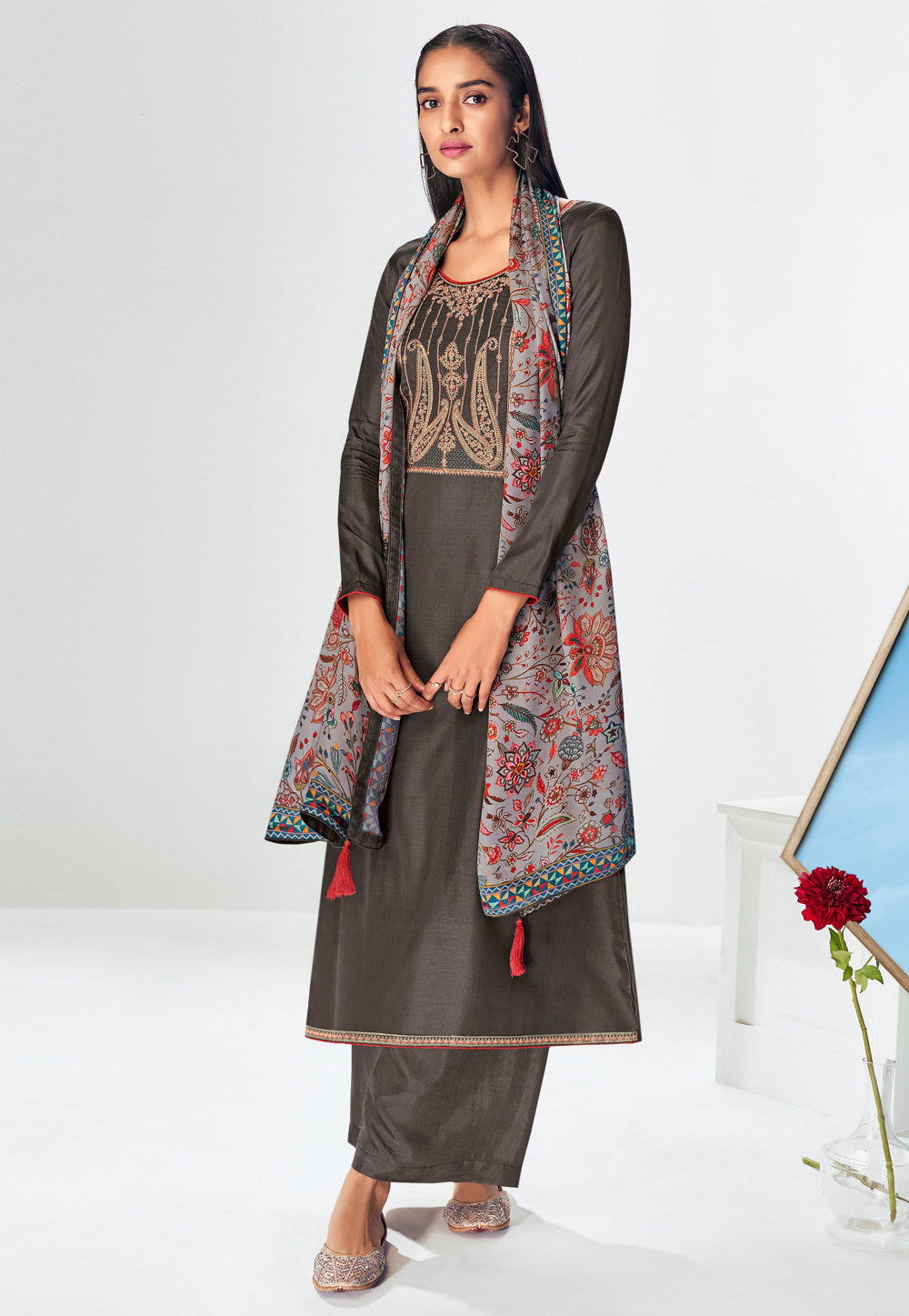 Grey Silk Kameez With Palazzo 241010