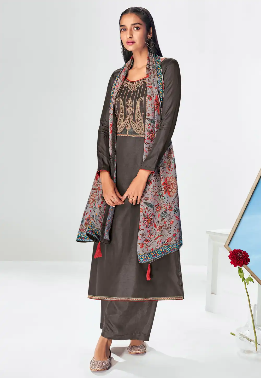 Grey Silk Kameez With Palazzo 241010