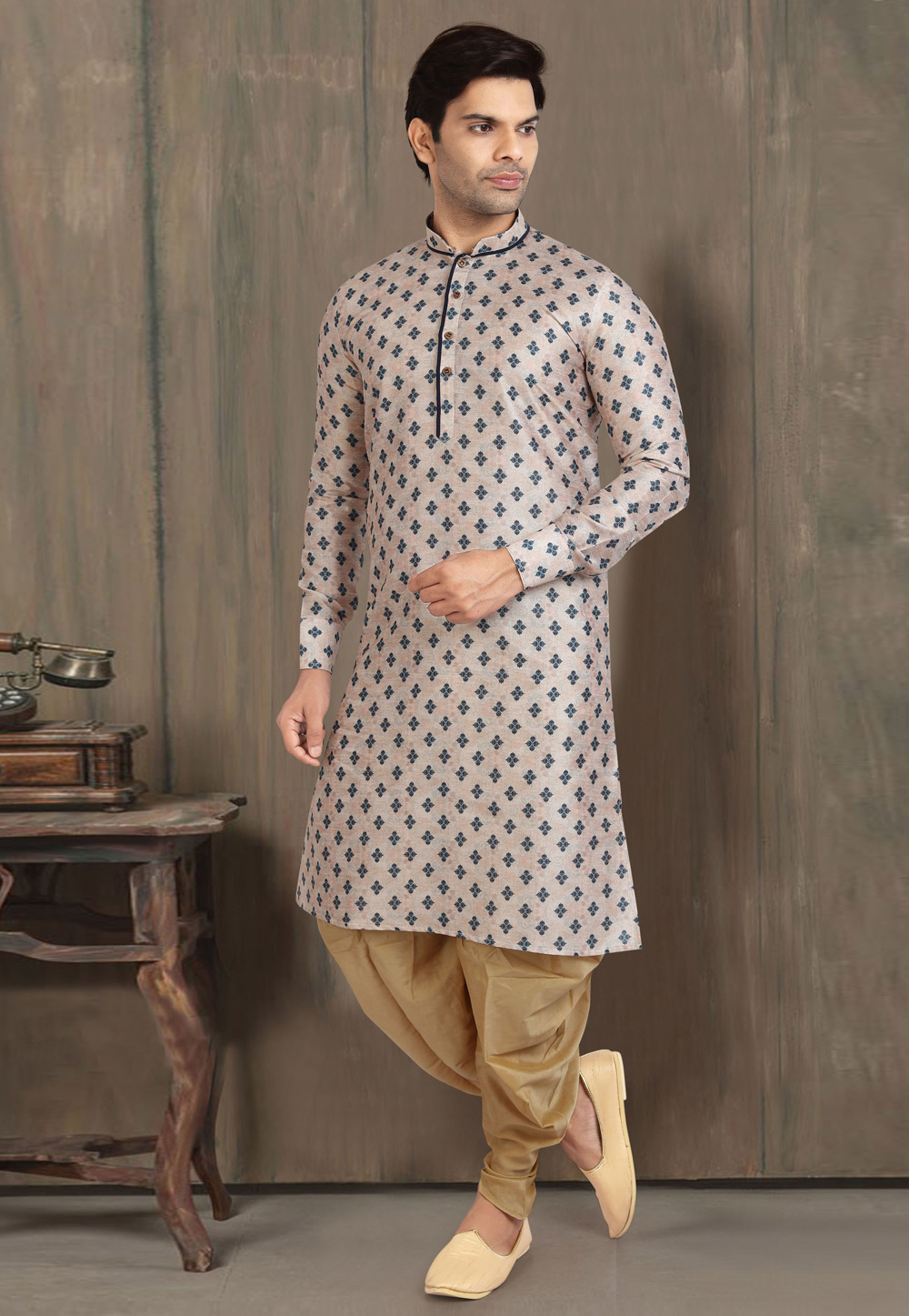 Cream Banarasi Silk Dhoti Kurta 241100