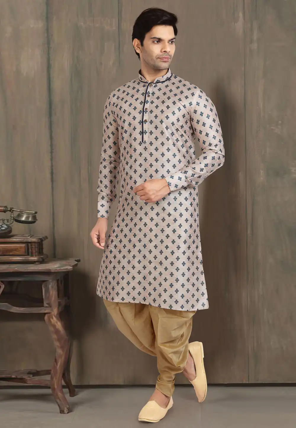 Cream Banarasi Silk Dhoti Kurta 241100