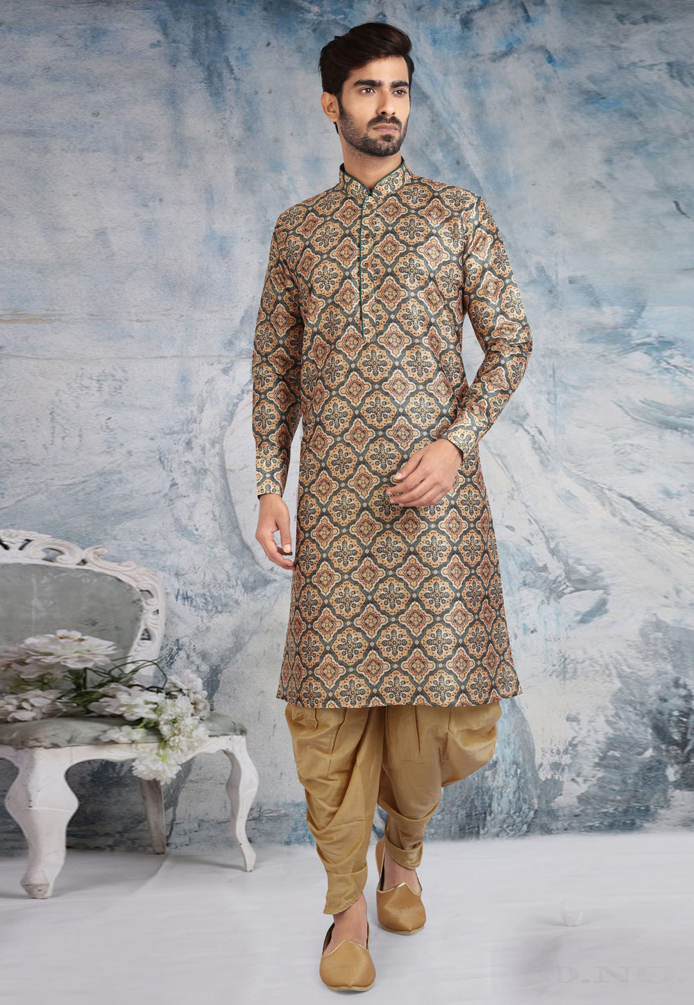 Beige Banarasi Silk Dhoti Kurta 241103
