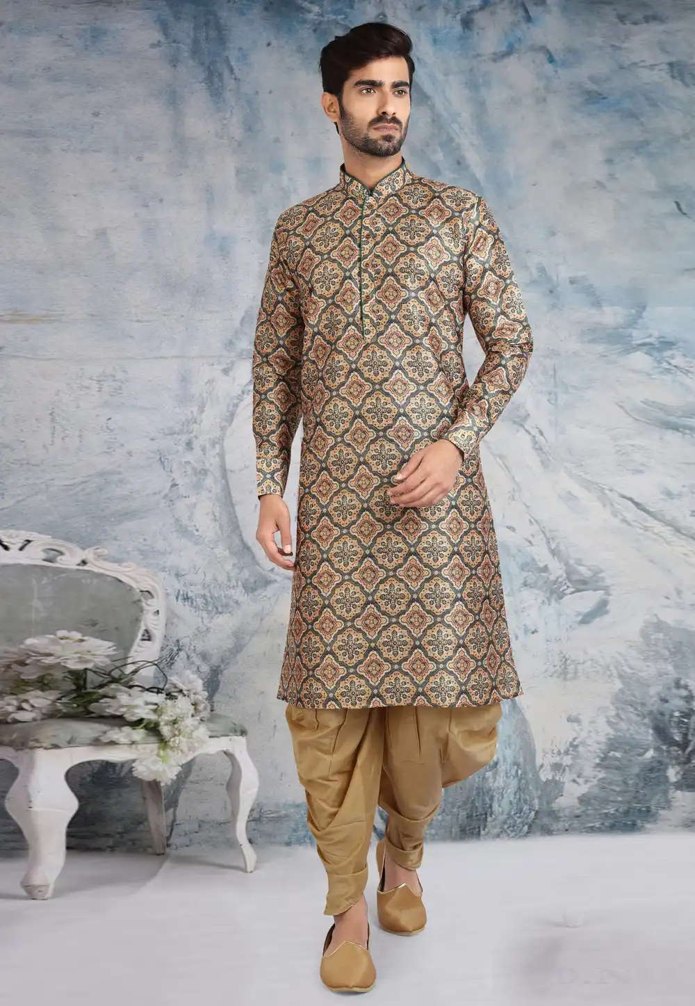 Beige Banarasi Silk Dhoti Kurta 241103