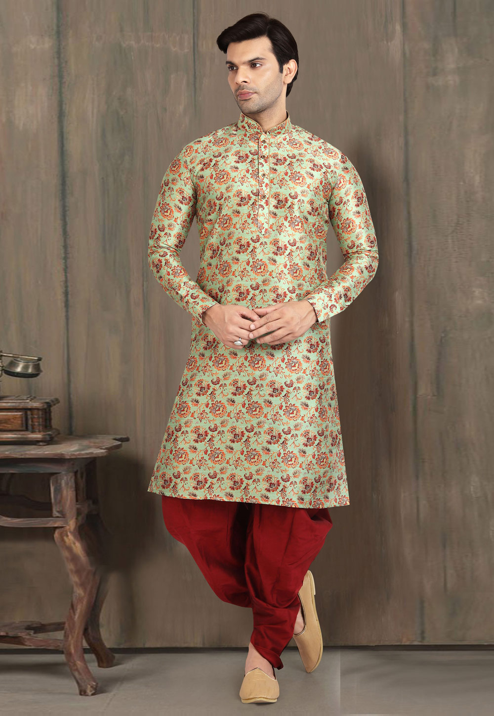 Pista Green Banarasi Silk Dhoti Kurta 241104