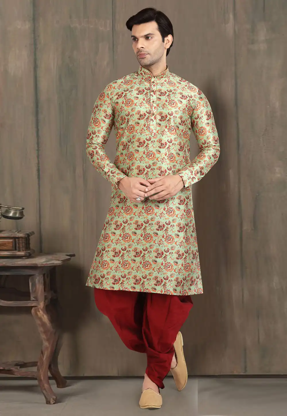 Pista Green Banarasi Silk Dhoti Kurta 241104