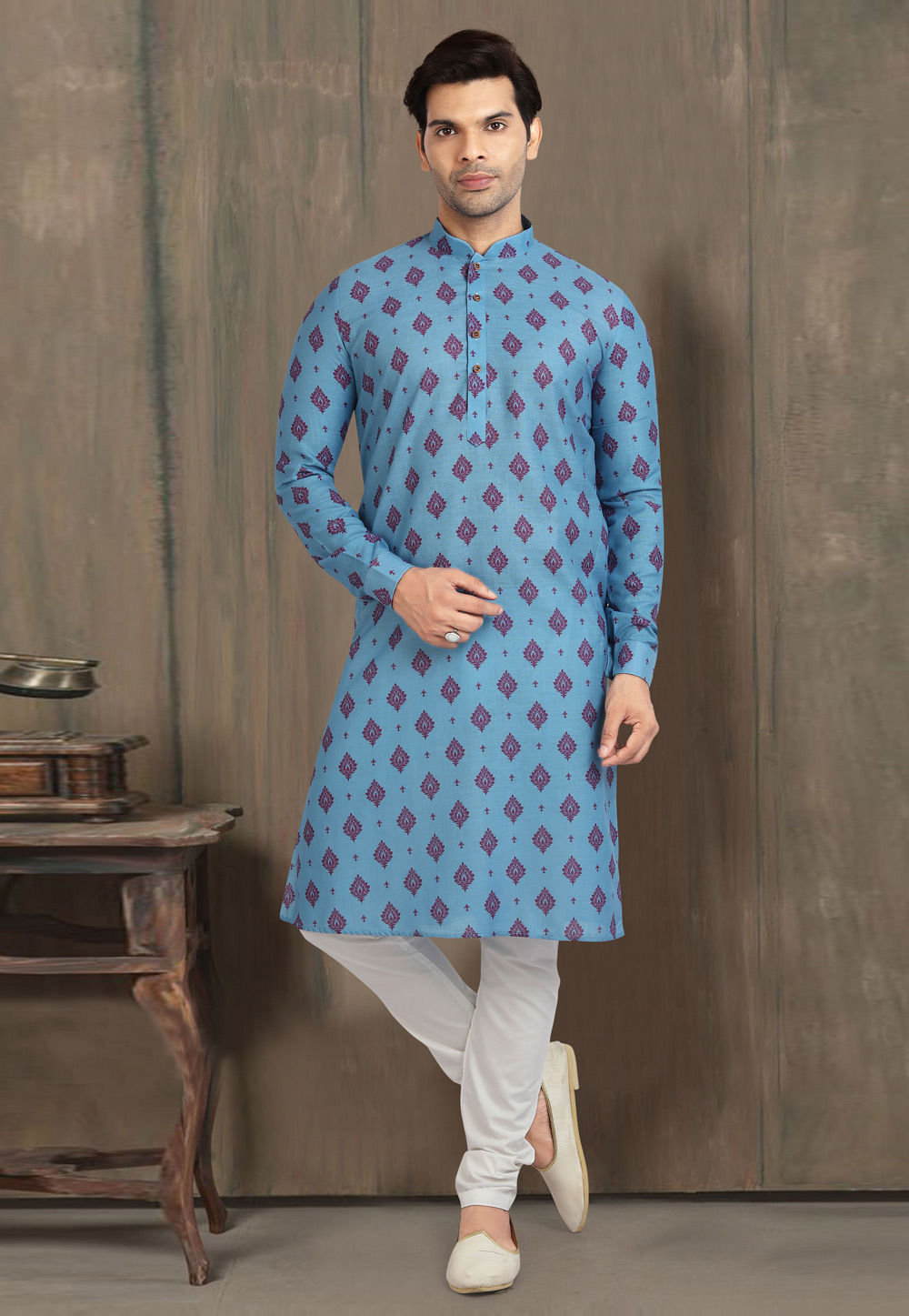 Sky Blue Cotton Kurta Pajama 241110