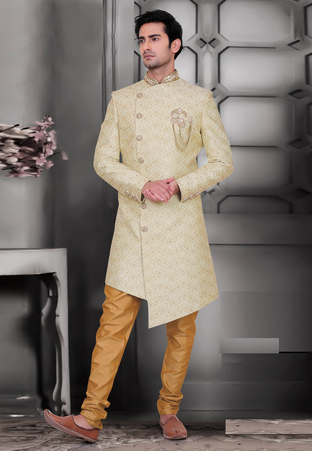 Beige Silk Indo Western Sherwani 241676