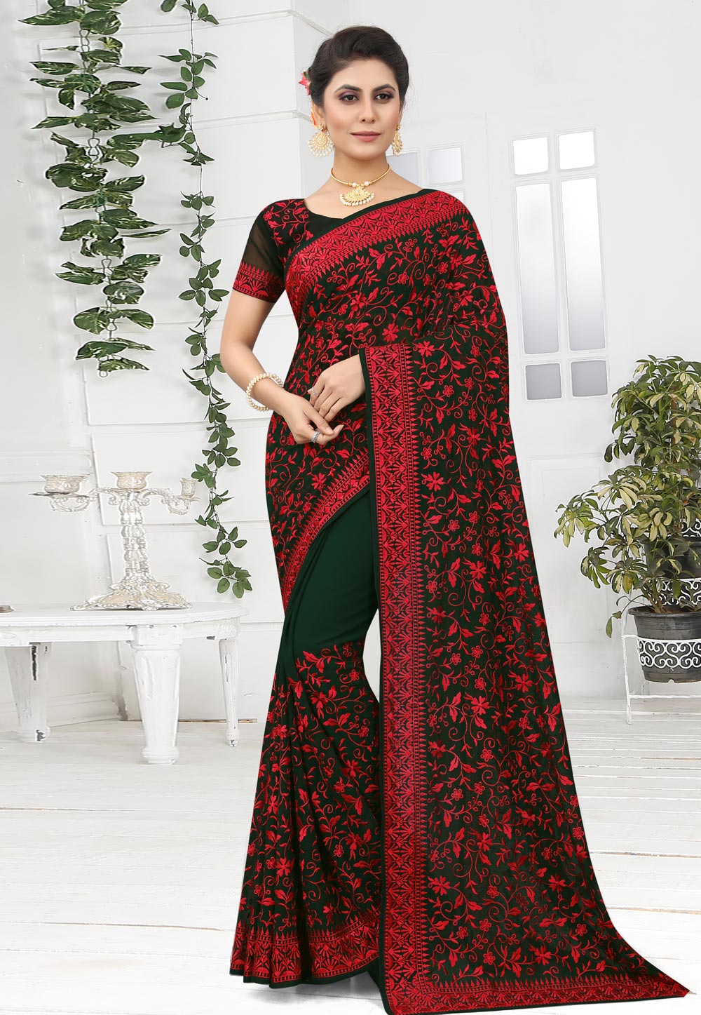 Green Georgette Saree With Blouse 249220