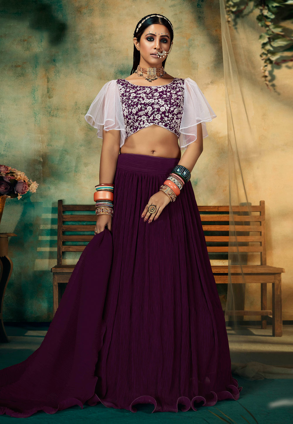 Purple Faux Georgette Circular Lehenga Choli 242849
