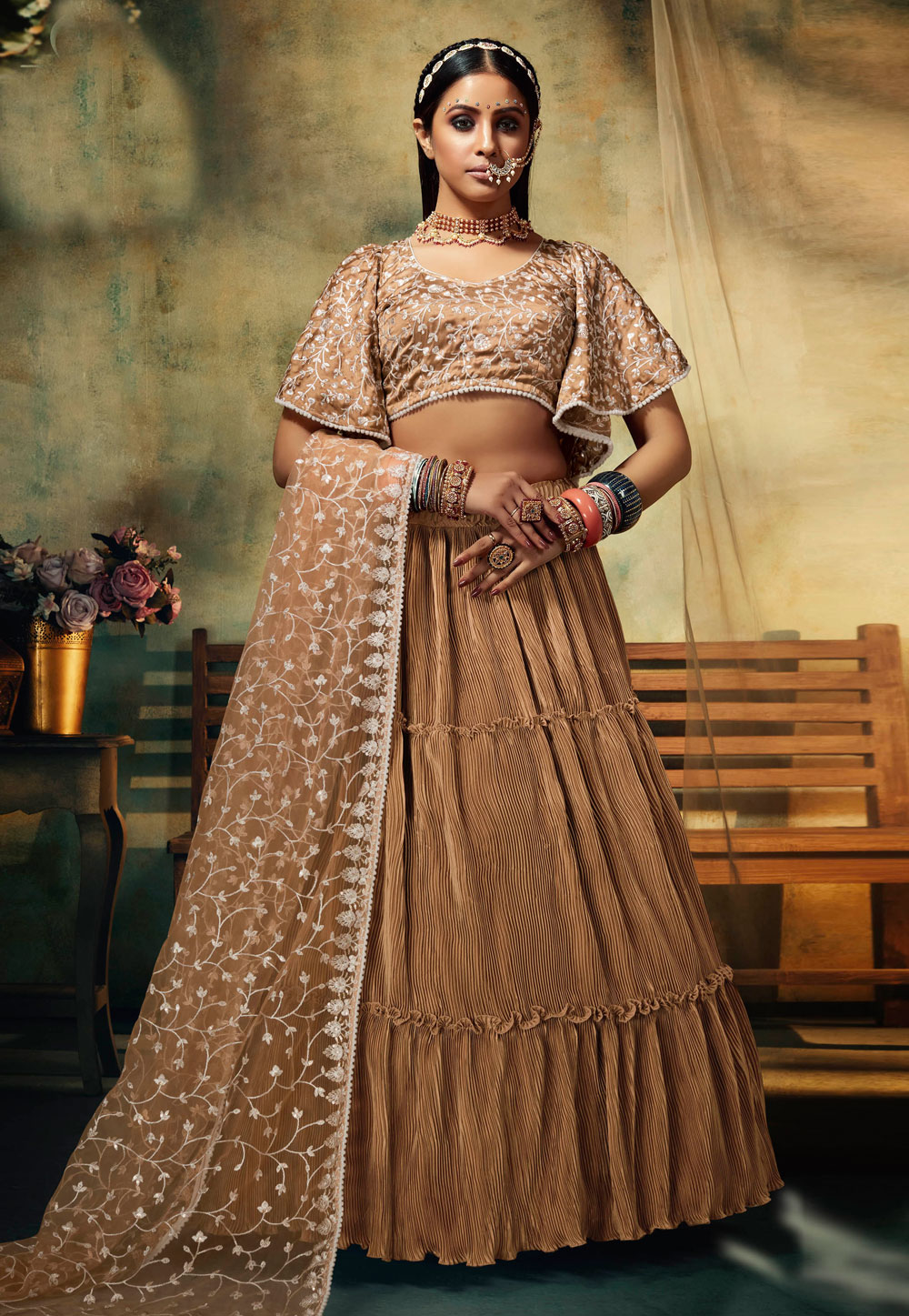 Brown Satin Circular Lehenga Choli 242850