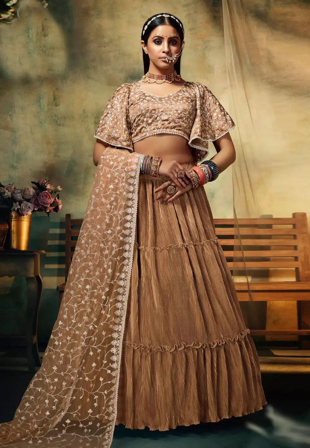 Brown Satin Circular Lehenga Choli 242850