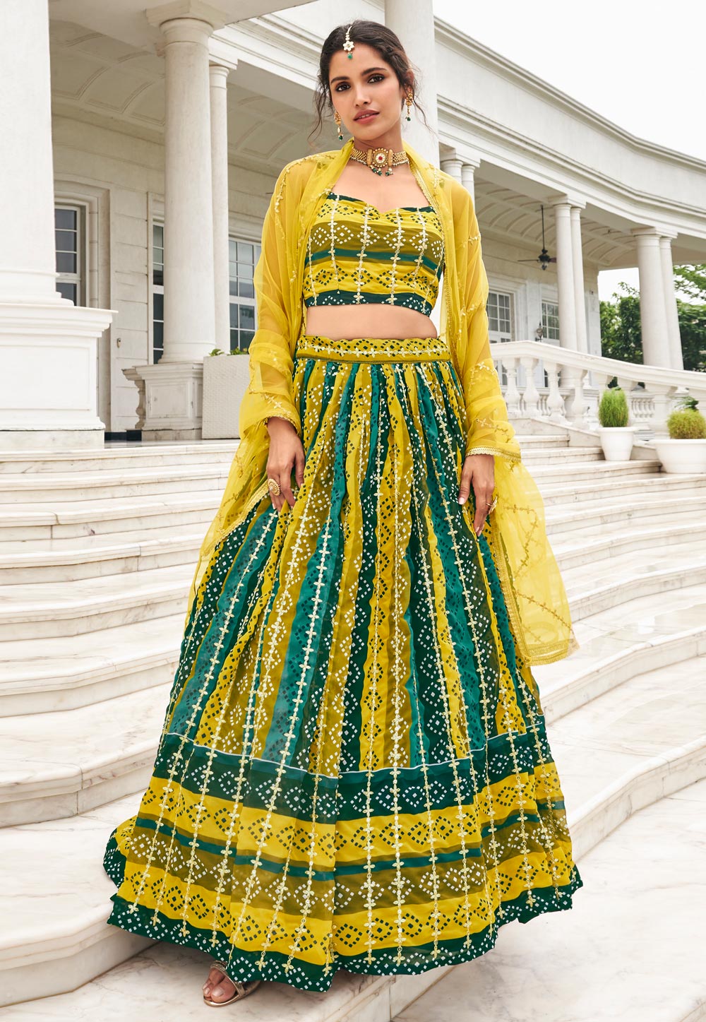 Yellow Faux Georgette Circular Lehenga Choli 254750