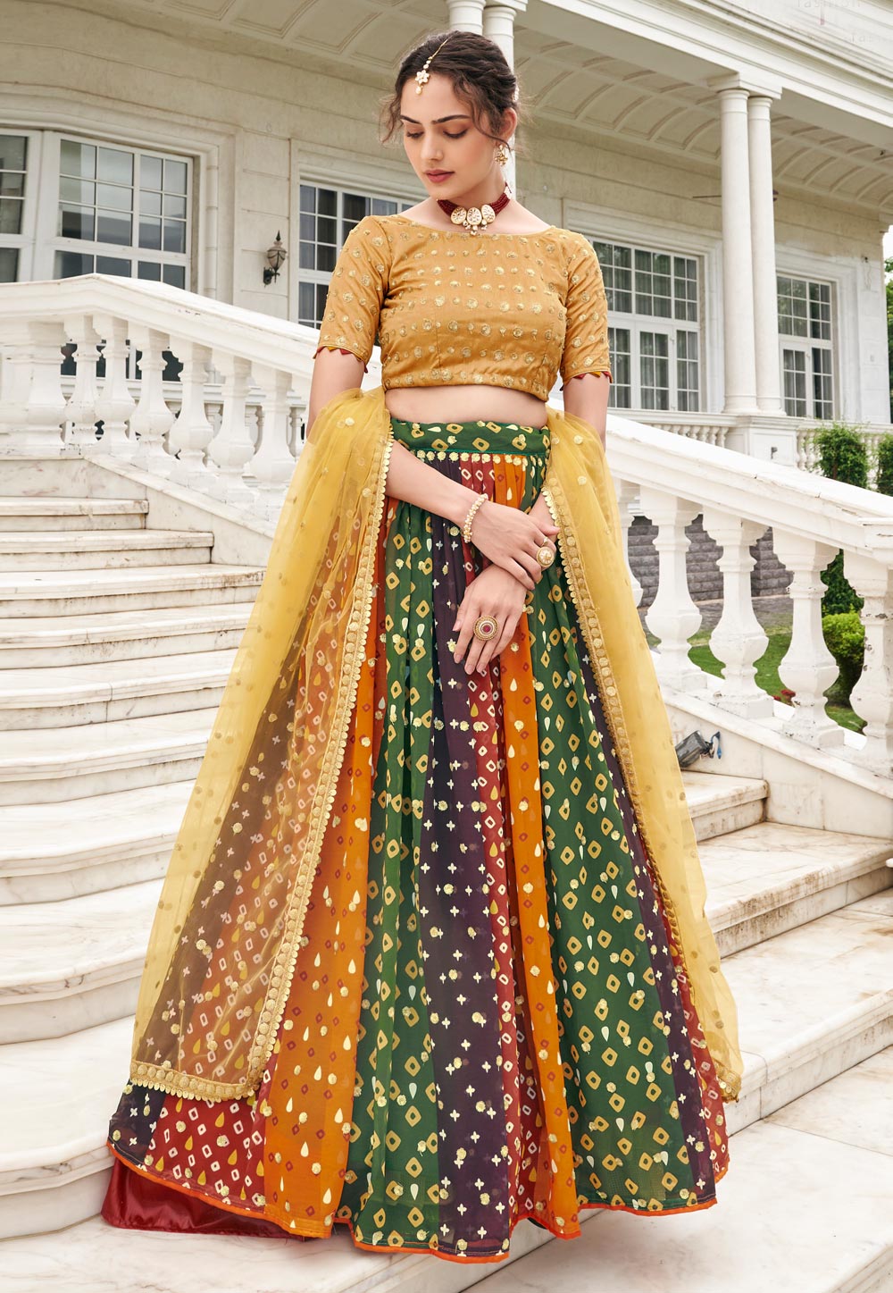 Multicolor Faux Georgette Circular Lehenga Choli 254751