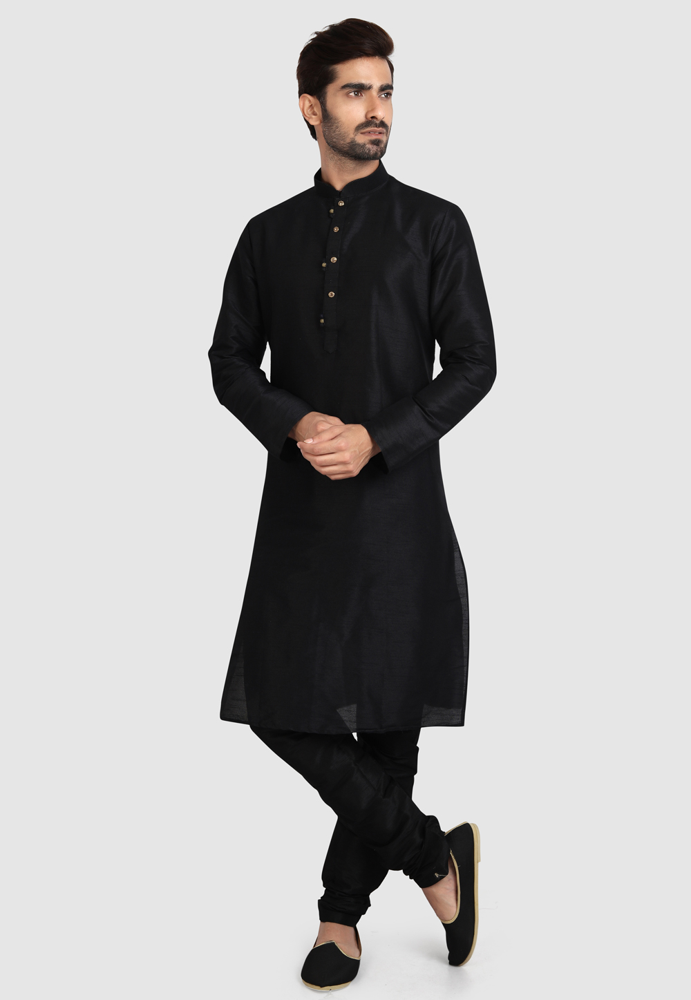 Black Art Silk Kurta Pajama 247218