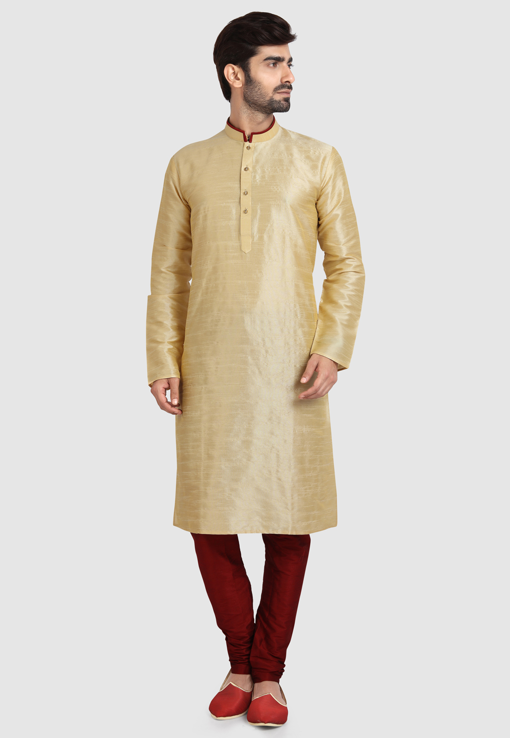 Golden Art Silk Kurta Pajama 247222