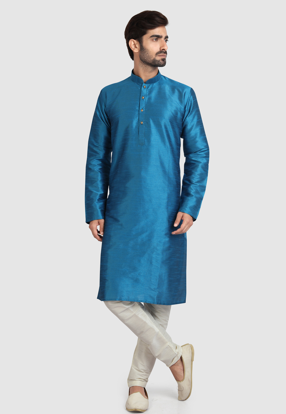 Teal Art Silk Kurta Pajama 247226
