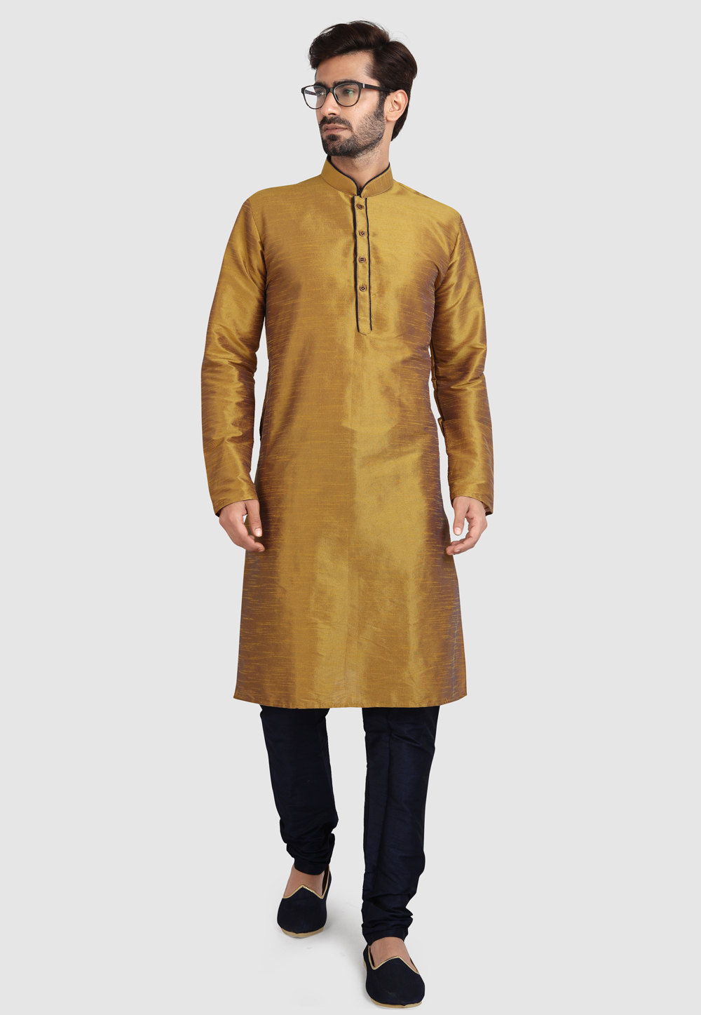 Mustard Art Silk Kurta Pajama 247230
