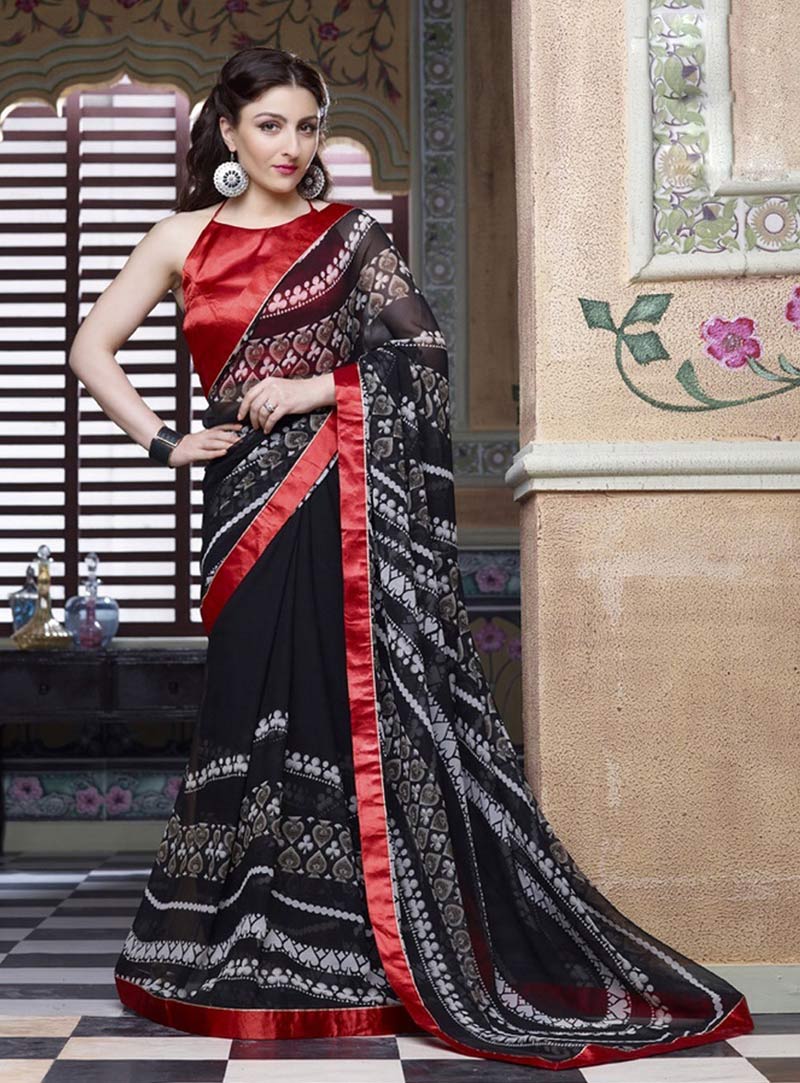Soha Ali Khan Black Georgette Party Wear Saree 75285