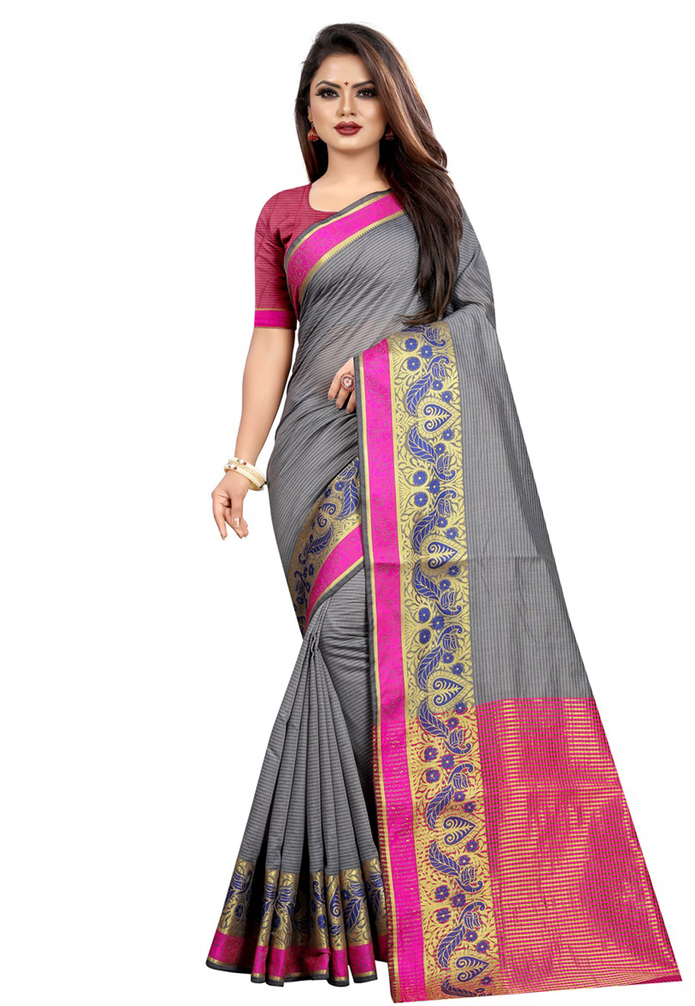 Grey Cotton Festival Wear Saree 195628