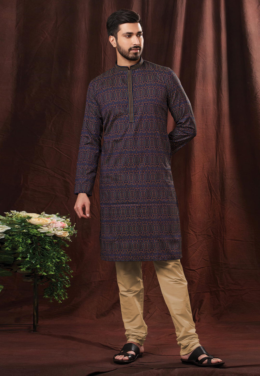 Blue Cotton Printed Kurta Pajama 247234
