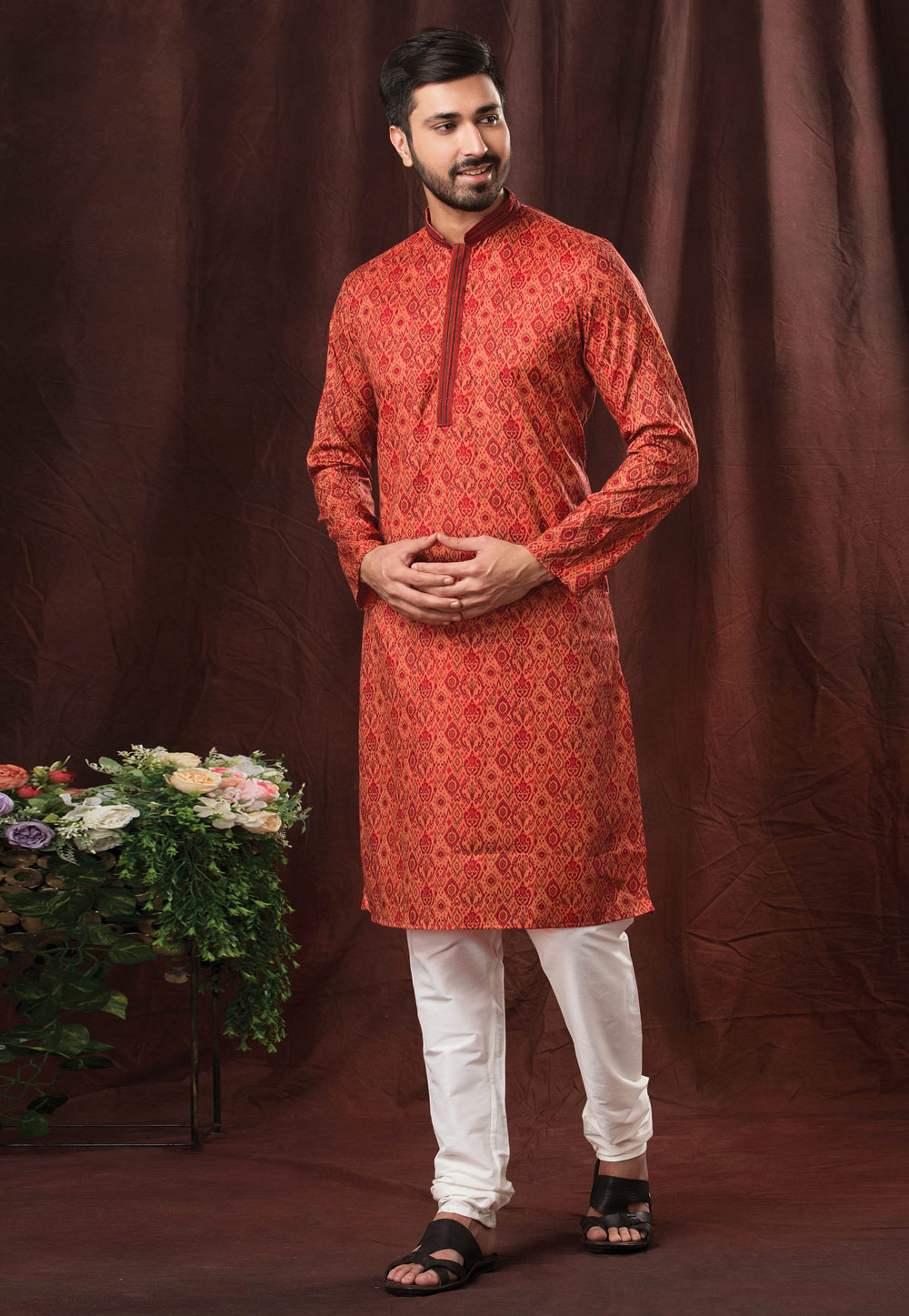 Red Cotton Printed Kurta Pajama 247244