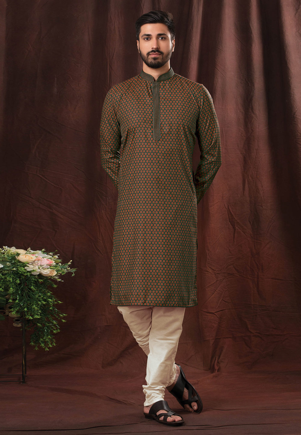 Green Cotton Printed Kurta Pajama 247245