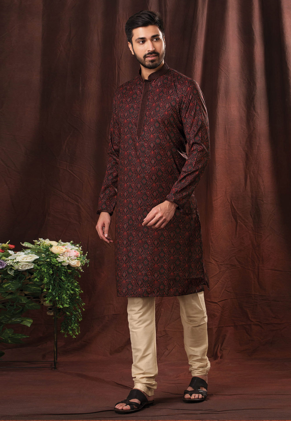 Brown Cotton Printed Kurta Pajama 247246