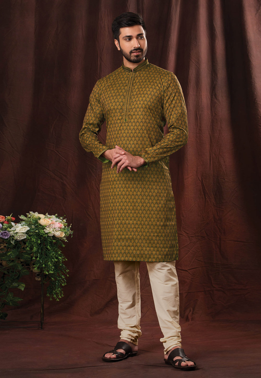 Mustard Cotton Printed Kurta Pajama 247247