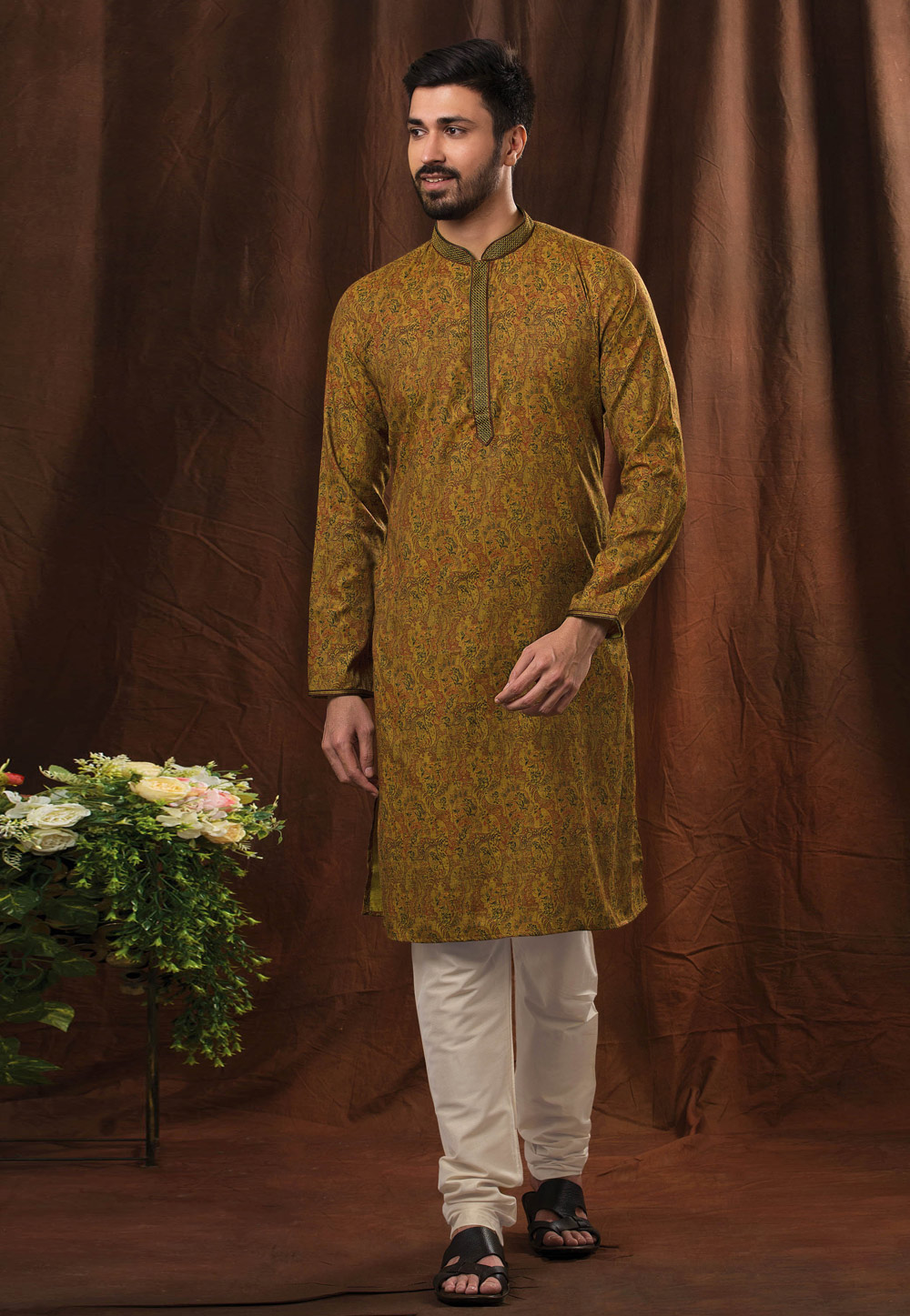 Brown Cotton Printed Kurta Pajama 247238