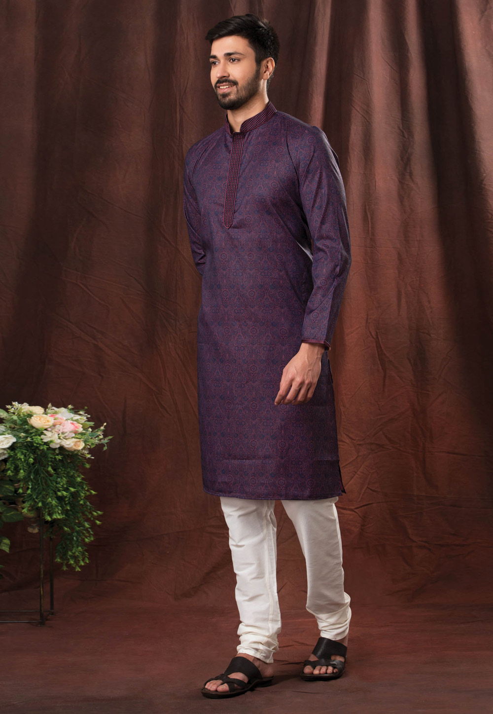 Blue Cotton Printed Kurta Pajama 247239