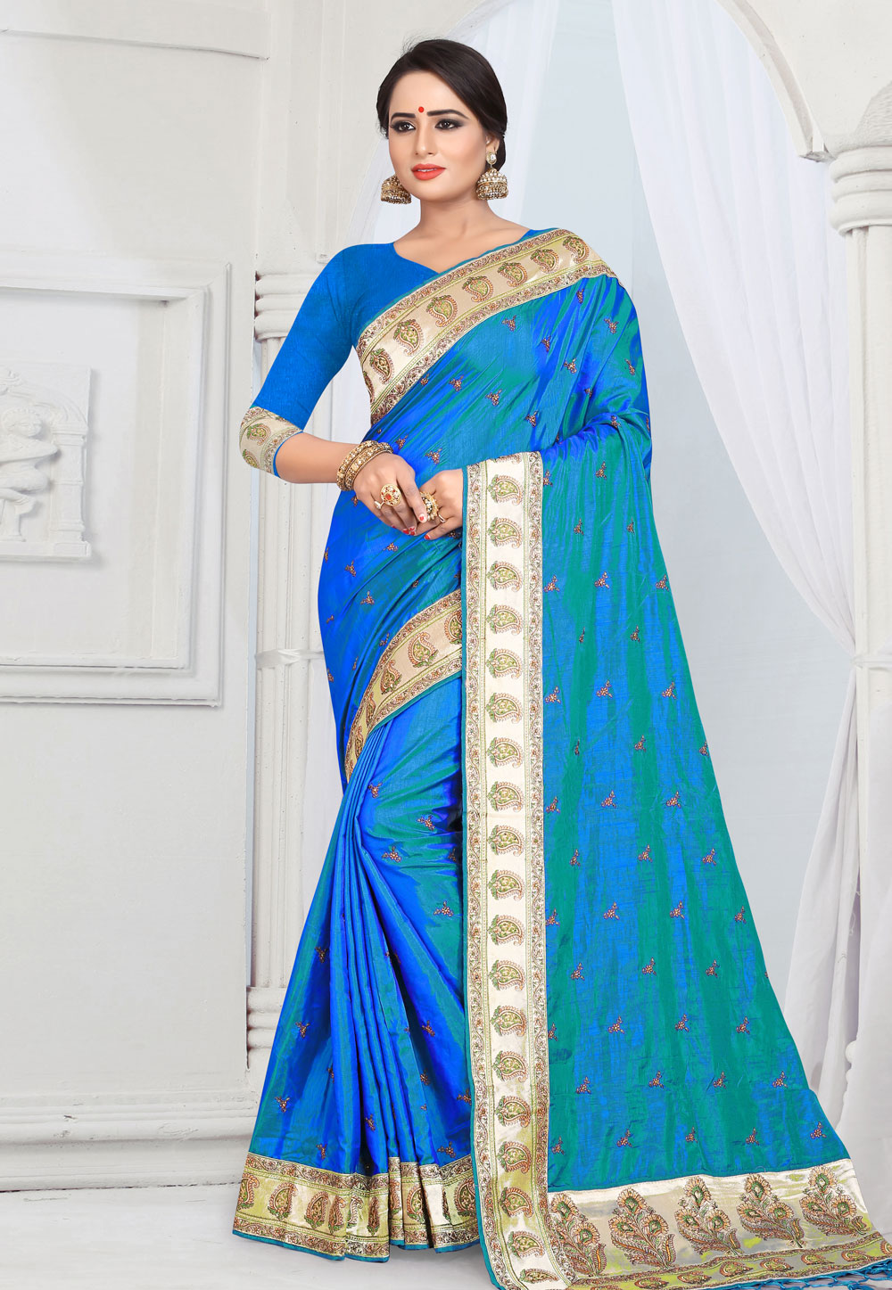 Blue Silk Festival Wear Saree 154504