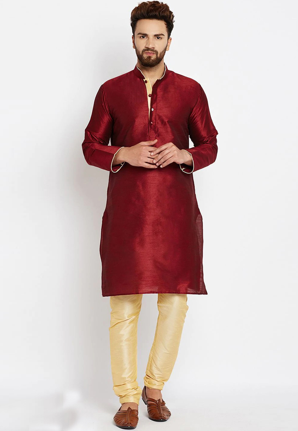 Maroon Dupion Silk Kurta Pajama 254600