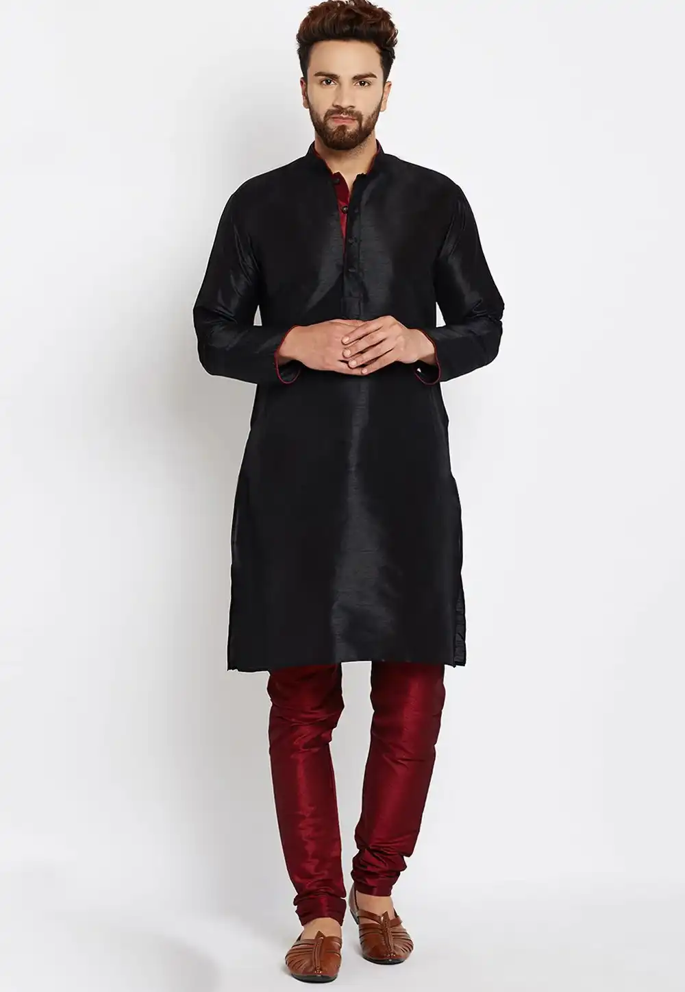 Black Dupion Silk Kurta Pajama 254601