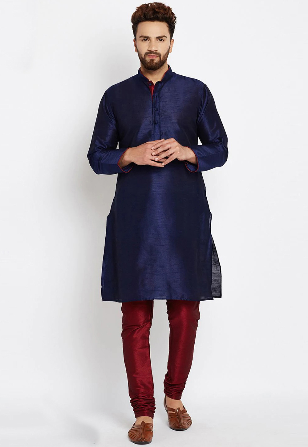 Navy Blue Dupion Silk Kurta Pajama 254602