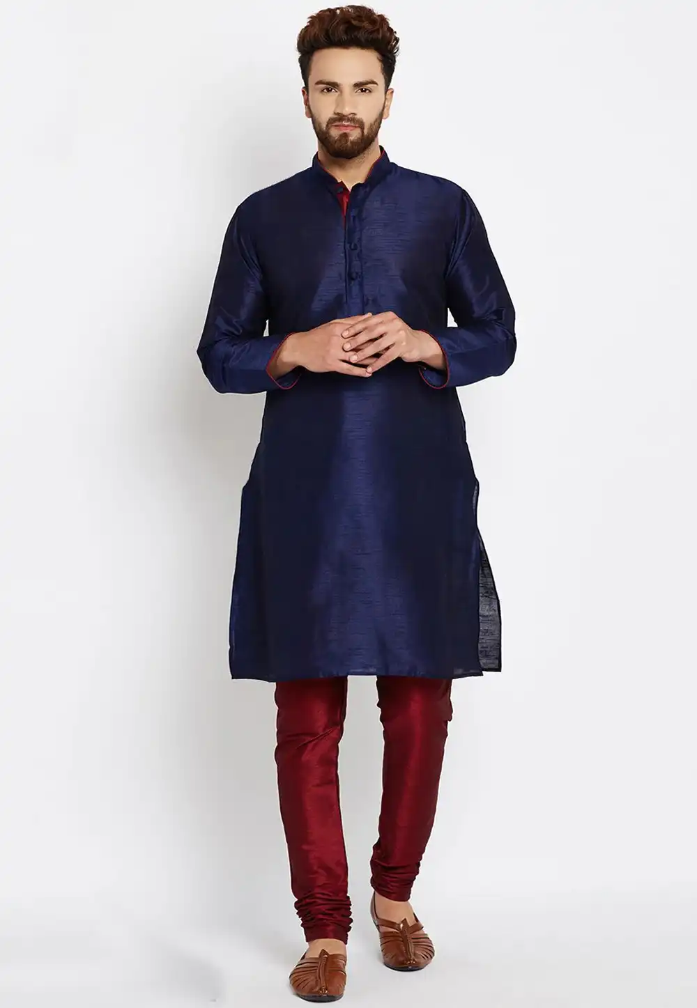 Navy Blue Dupion Silk Kurta Pajama 254602