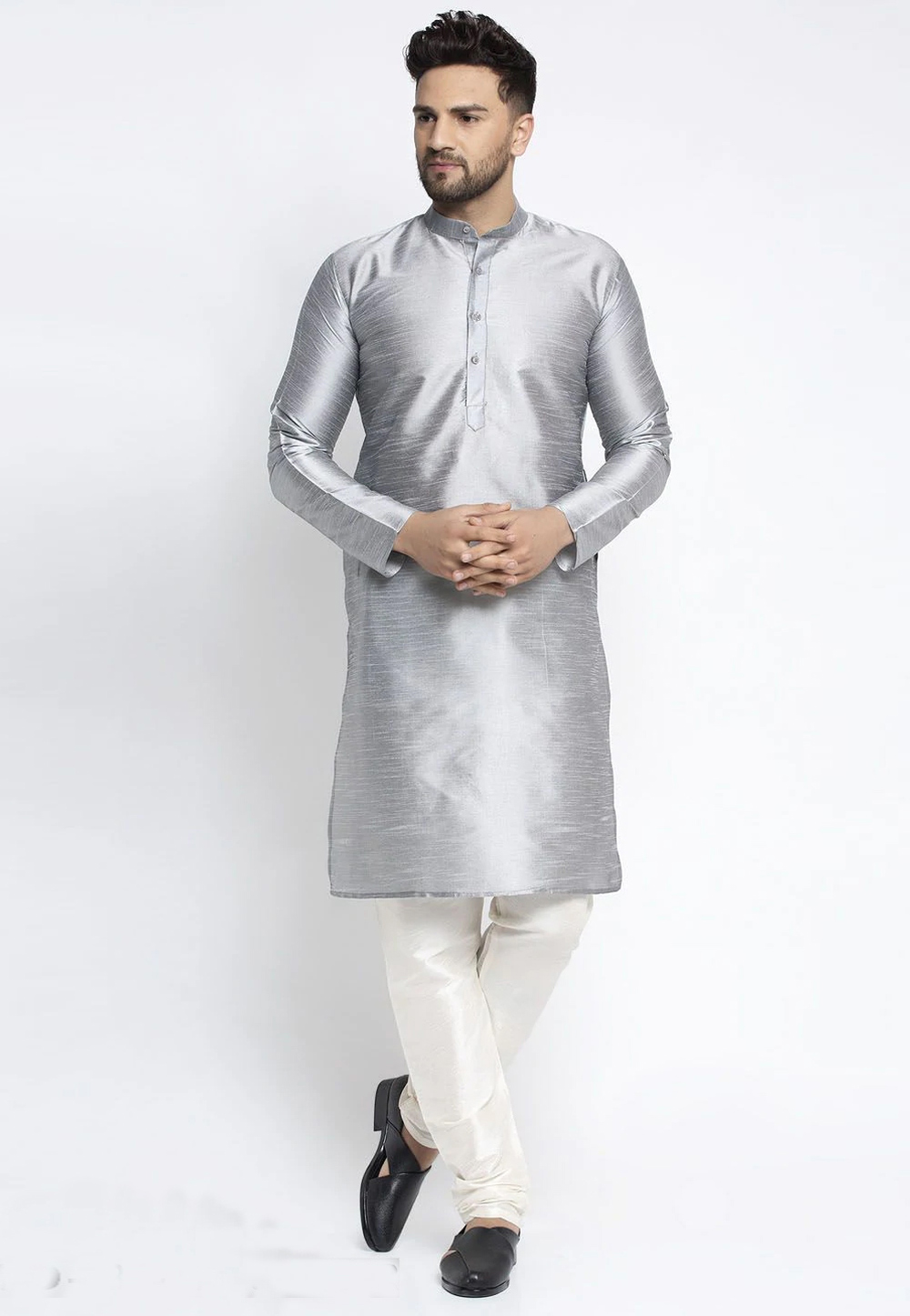 Grey Dupion Silk Kurta Pajama 254604